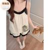 [Cloud Cotton Fabric] Suspender Pajamas for Women with Chest Pads, Simple Casual Thin High-end Loungewear Suit for Women