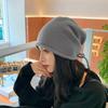 Autumn And Winter Pile Hat With Curled Brim And All-Match Warm Cold Hat With Large Head Knitted Drawstring Hat For Women