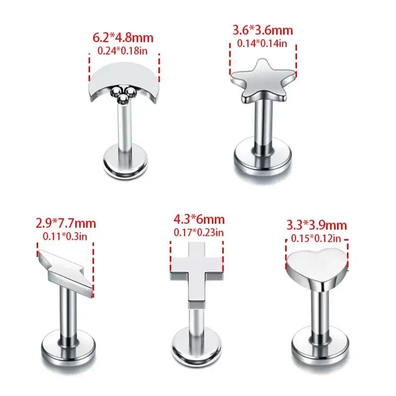 10Pz F136 Titanio Stella Luna Micro Anchoria Dermica Piercing Top Skin Diver Superficiale Labret Lingua Sopracciglio Piercing Gioielli per il Corpo