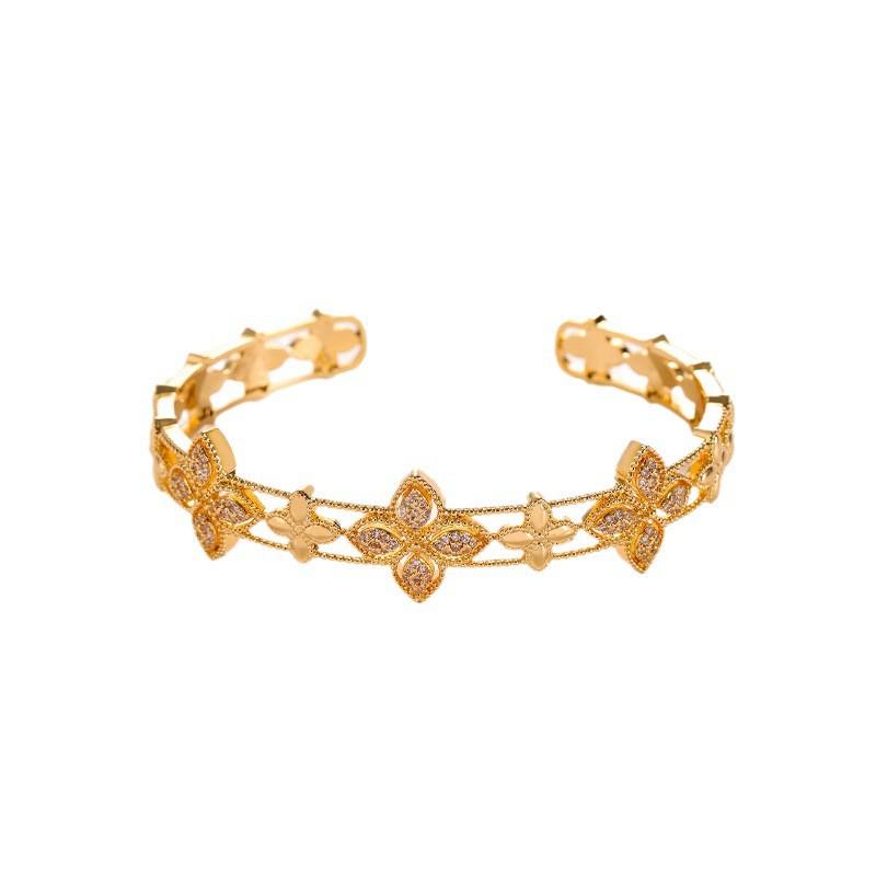 

Copper Inlaid Flower Zircon Bracelet: Japanese & Korean Style, Fashionable, Light Luxury, Simple, Full Diamond, High-End Jewelry. срібний