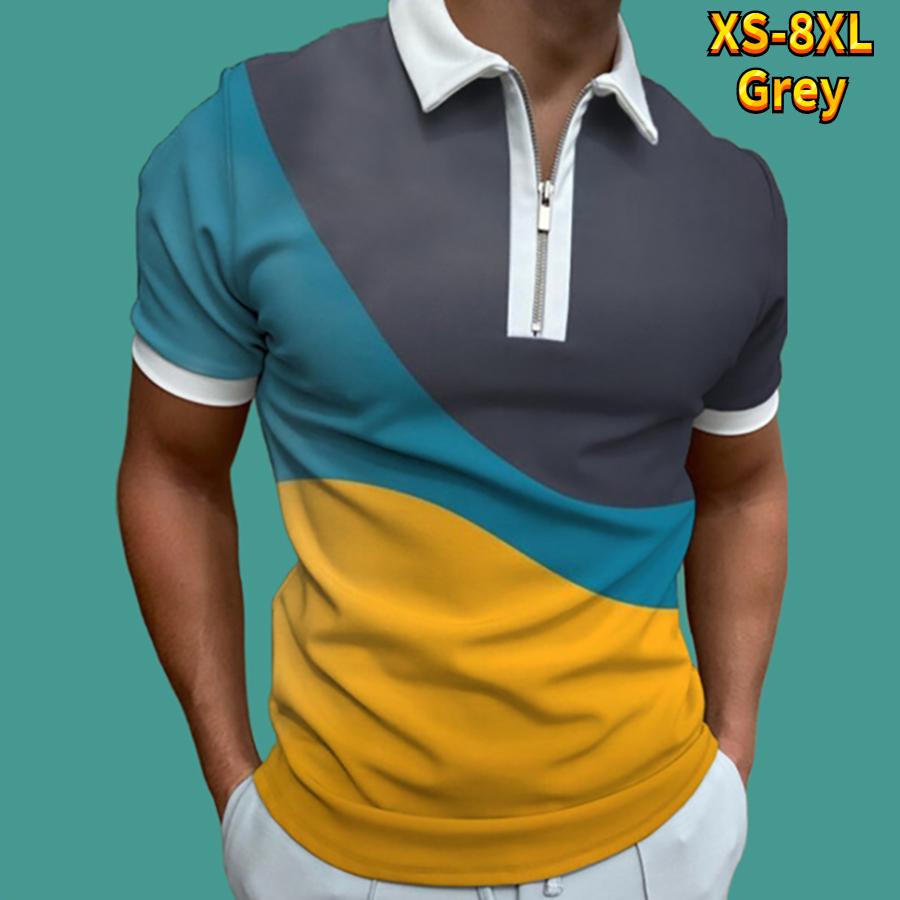 Rahat Yaka T-shirt Genç erkek Moda Fermuar kısa kollu tişört erkek 3D Altın Dikiş Baskı T Gömlek