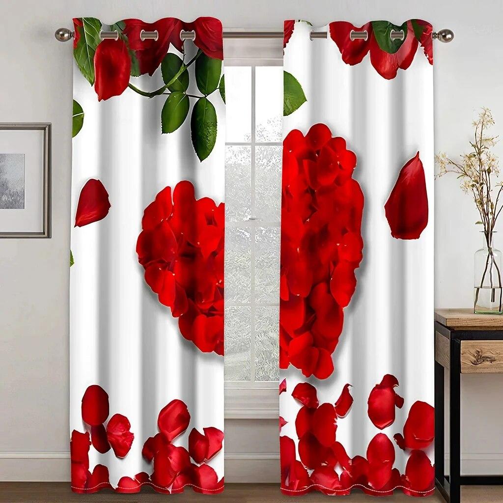 Romantic Love Swan Red Rose Flower Window Curtains Blinds For Living Room Kids Bedroom Bathroom Kicthen Door Home Decor