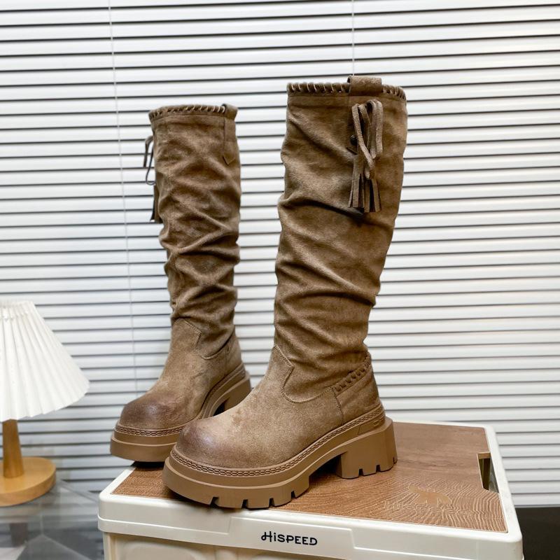 Suding Home! Fashion Versatile Platform Knight Boots Women's Autumn 2025 New Retro Skinny Long Pile Boots