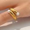 Stainless Steel Imitation Pearl Rings for Women Men Vintage Geometric Irregular Opening Rings Fashion Design Jewelry Accessories