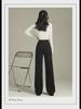 Black High-Waist Leather Straight-Leg Denim Pants - Women's Loosely Fitted Autumn Design