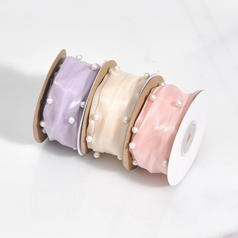 Elegant Pearl Hibiscus Satin Flower Cake Bag Decoration Bow Hair Clip Ties Floating Ribbon Ribbon DIY Material Ribbon Crafts Making Ribbons