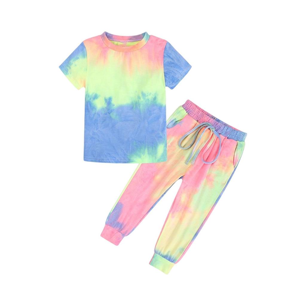 Kids' Tie-Dye Set - Short Sleeve & Pants 2-Piece Outfit
