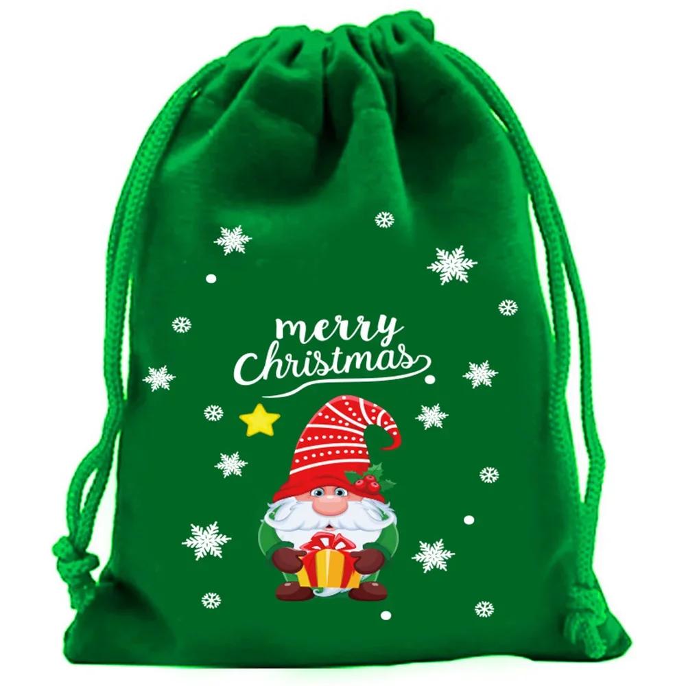 Xmas Patterns Velvet Bags 9x12 15x20cm Small Christmas Candy Gift Bag Drawstring Pouch Boutique Jewelry Packaging Bags