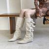 2025 autumn new pointed thin heel medium heel belt buckle fashion boots high boots women's European and American fashion high heel boots