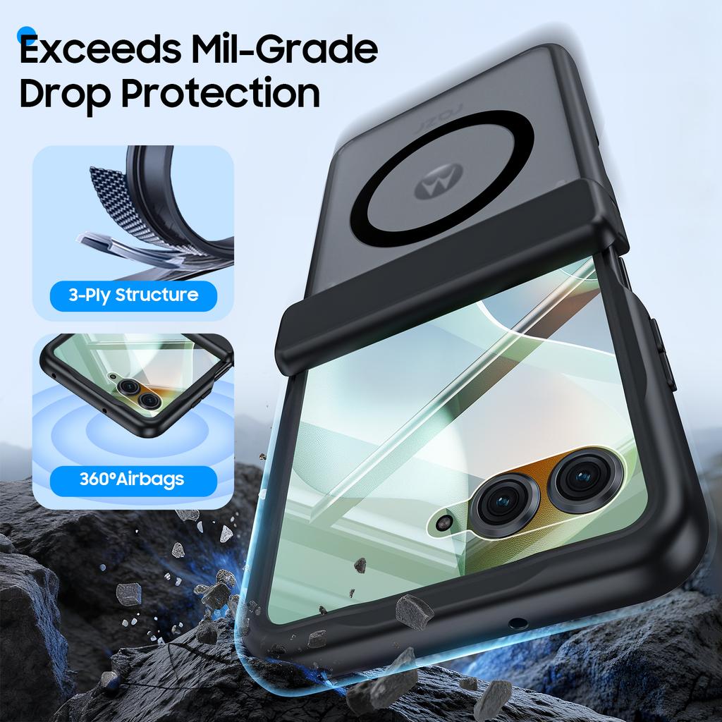 For Motorola Razr Ultra 2025 / Razr Ultra 2026 Magnetic Power,Slim Design,Screen Protector,Hinge Protection,Matte Shockproof Phone Case-Black
