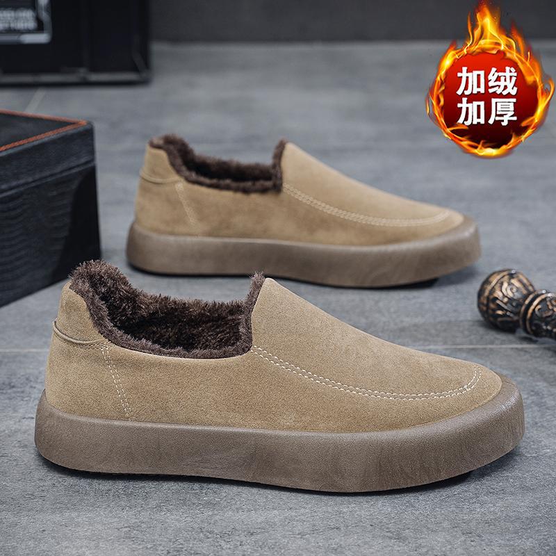 Große Größe Thermovelours-Baumwollschuhe einfarbig flachsohlige Mützen-Schuhe britischer Stil lässige Loafer