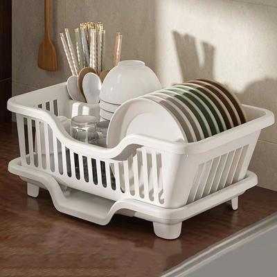 Kitchen Plates Organizer With Drainboard Plastic Dish Drying Rack Adjustable Thicken Cutlery Storage Holder Over Sink Countertop