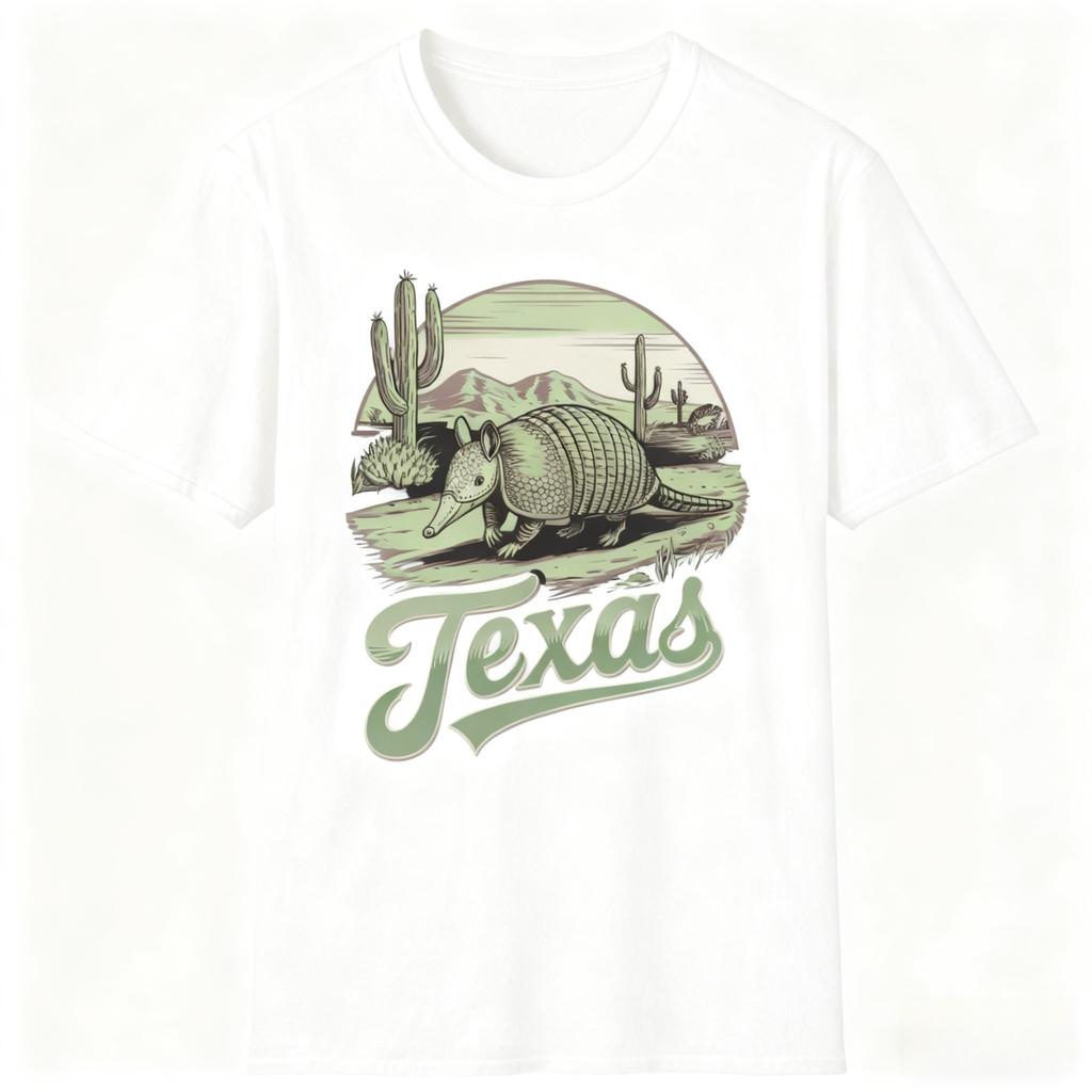 Texas Armadillo Retro Desert Graphic T-Shirt Vintage Southern Culture Tee for Texas Enthusiasts and Retro Illustration Collector