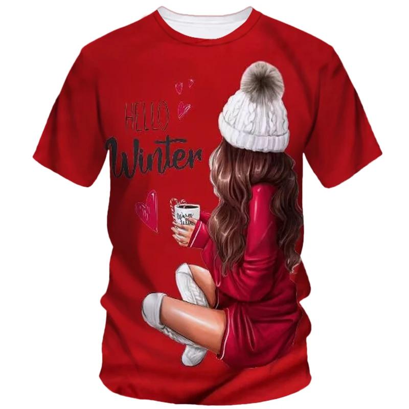Hot Christmas Party 3D Printed T-shirt Male and Female Couple Red Short Sleeved Party Top Plus Size Loose Street Fashion Top