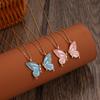 Split Butterfly Pendant Necklace Set Pink Enamel Matching Butterfly Necklaces for Best Friends