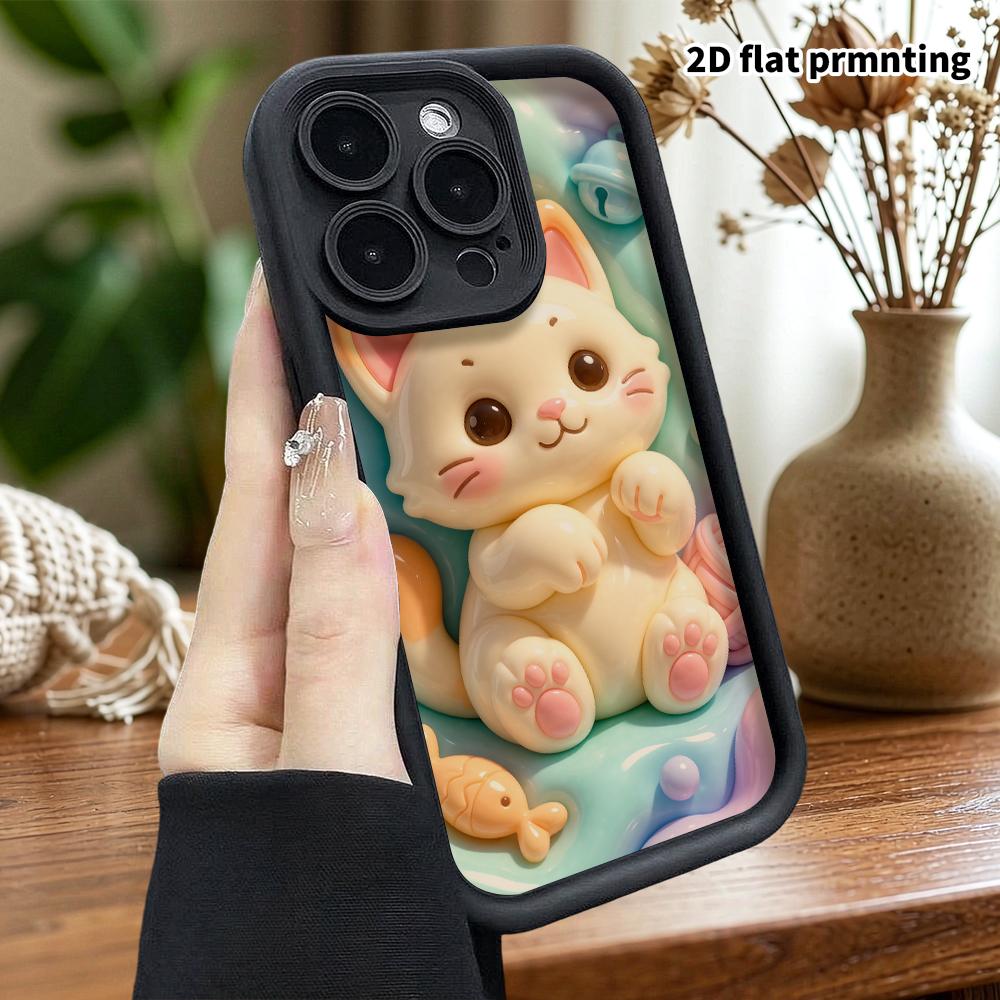 Phone Case: 2D Flat, Suitable for iPhone 18 17 16 15 14 13 12Pro Protective Cases, Cream-orange Kitten, Perfect Christmas and Halloween Holiday Gift