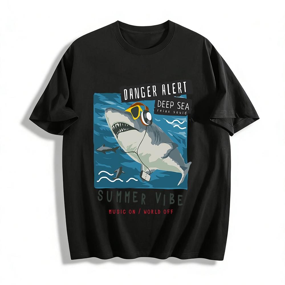 

Danger Alert Deep Sea Shark Summer Vibe Music On Tee Pure cotton T-shirt XXS