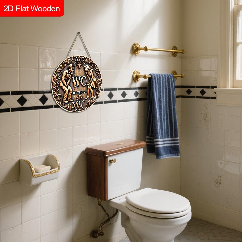 Retro Wooden Toilet Sign - Unique Bathroom Decorative Plaque - Ideal Hanging Ornament for Wall Decor