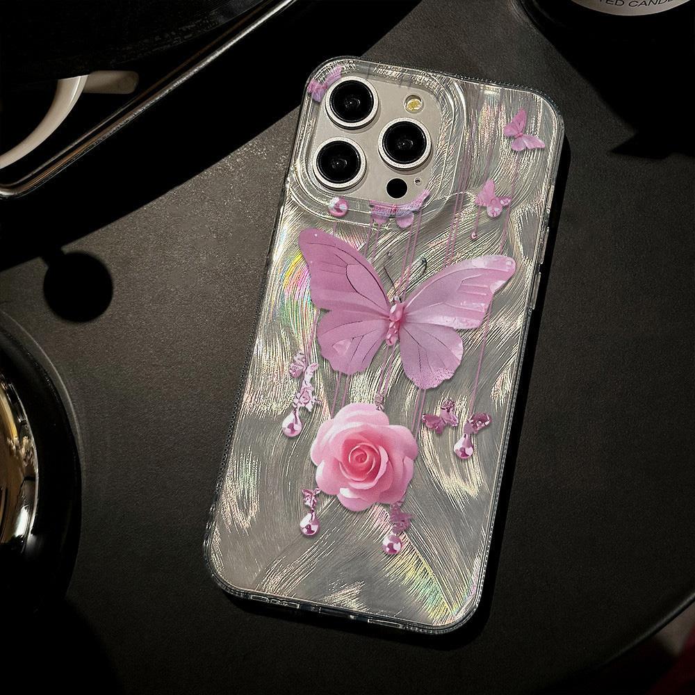 Feather Luster Phone Case for Samsung A53 A14 A33 A12 A32 S24 S23 Plus S20 S21 FE for iPhone 17 15 16 13 Pro 17 16 Pro Max Butterfly Bow Phone Case