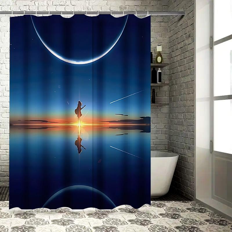 

Dreamlike Planet Shower Curtain - Creative Space Scene With Guitarist And Celestial Bodies Suitable For Wet And Dry Separation W60H190(CM)-1 Pcs