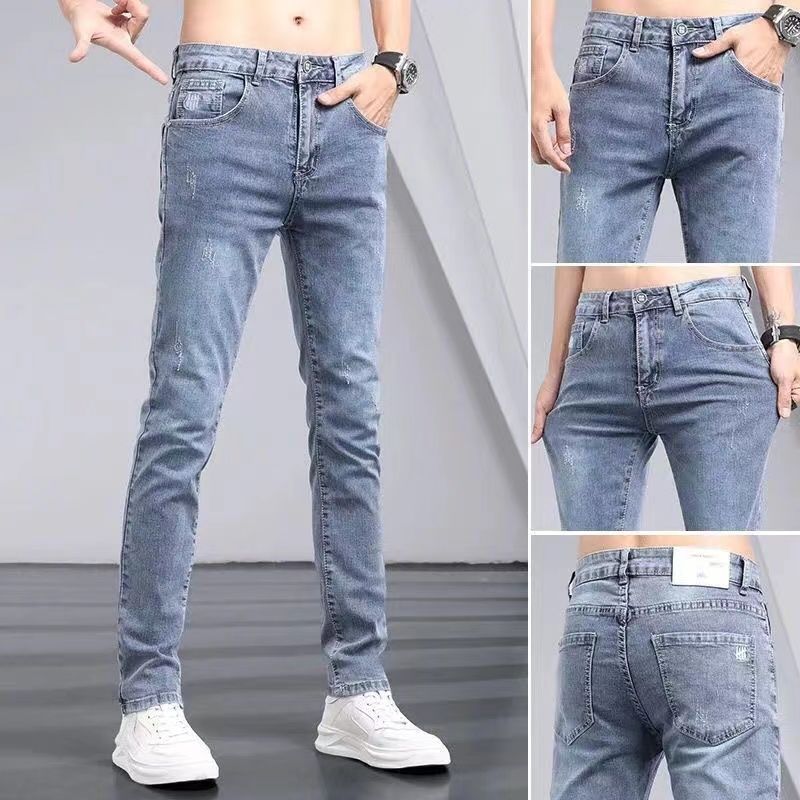 Helle Jeans Herren Frühjahr Neue Sommer Dünne Gerade Herren Jeans Slim Fit Skinny Casual Lange