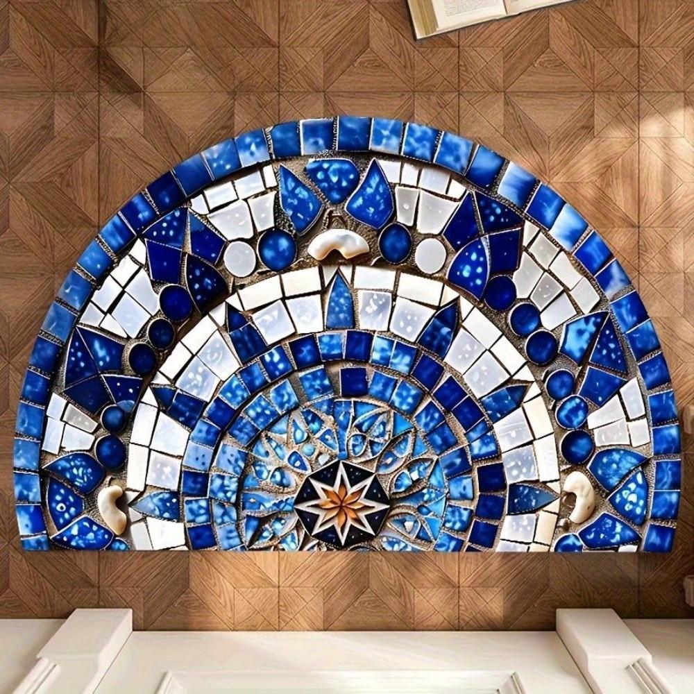Thickened Non Slip Half Round Doormat Flower Floral Boho Door Mat Washable Absorbent Entrance Door Carpet Outdoor