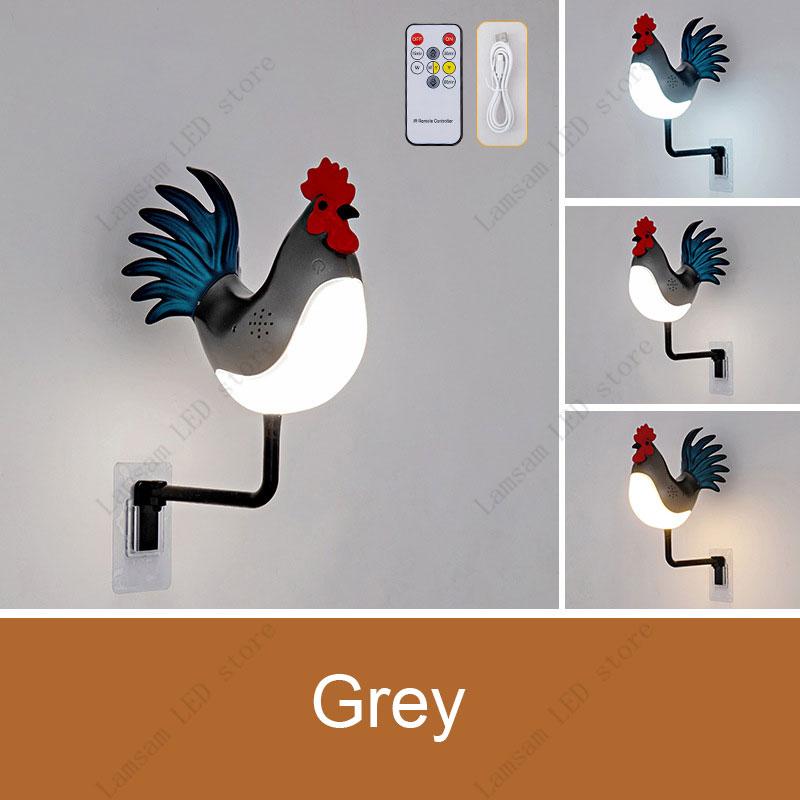 LED Rooster Wall Light USB Rechargeable Cordless Cock Lamp Decorative Animal Lightings for Corridor Living Room Foyer Bedroom