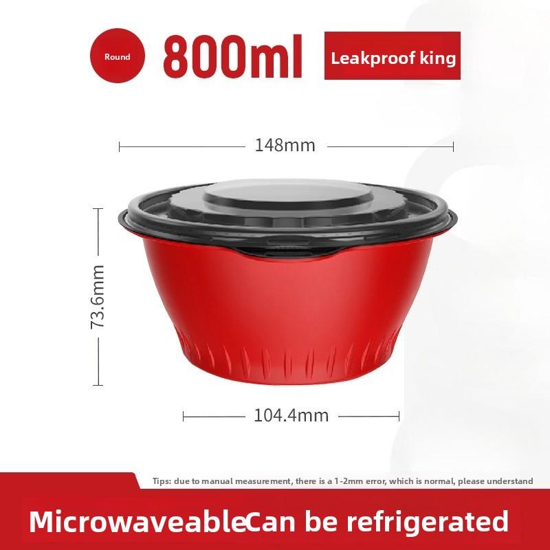 Disposable PP Bowl Red Seal Takeout Food Container with Lid Round Microwave Safe