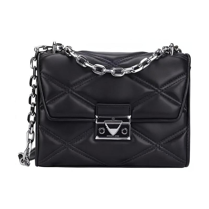 MICHAEL KORS Serena solid color diamond pattern flap closure chain bag crossbody handbag cow leather shoulder bag regular women s black чёрный
