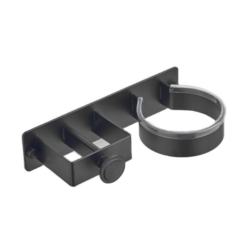 Aluminum No-Drill Wall Mount Hair Dryer Holder, For Bathroom 2Pc Storage Solution