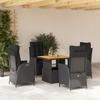 Vidaxl 5-Cz. Juego de Muebles de Jardín con Cojines, Negro, Ratán Sintético