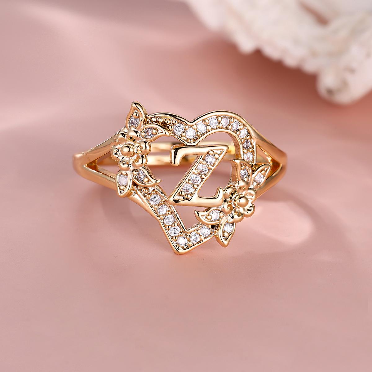 Женские Кольца Обручальные Роза Цветок Буква А-Я Помолвочное Открытое Золотой Цвет Регулируемое Для Женщин resizable