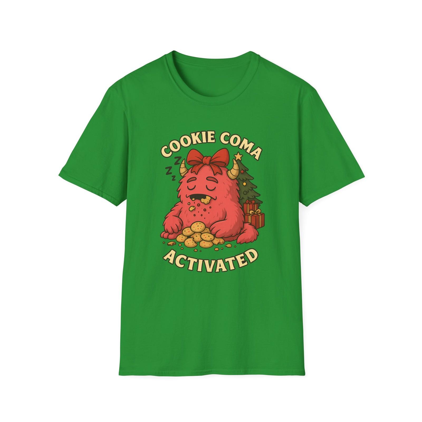 Unisex Softstyle T-Shirt Mens Womens Tees Top: Cookie Coma Tee, Cute Christmas Monster, Funny Holiday L