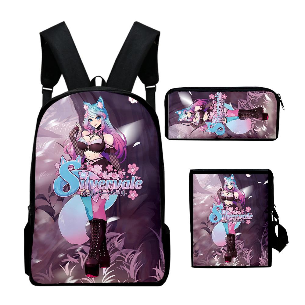 Classic VTuber Silvervale Anime 3D Print 3pcs/Set Pupil School Bags Laptop Daypack Backpack Inclined Shoulder Bag Pencil Case