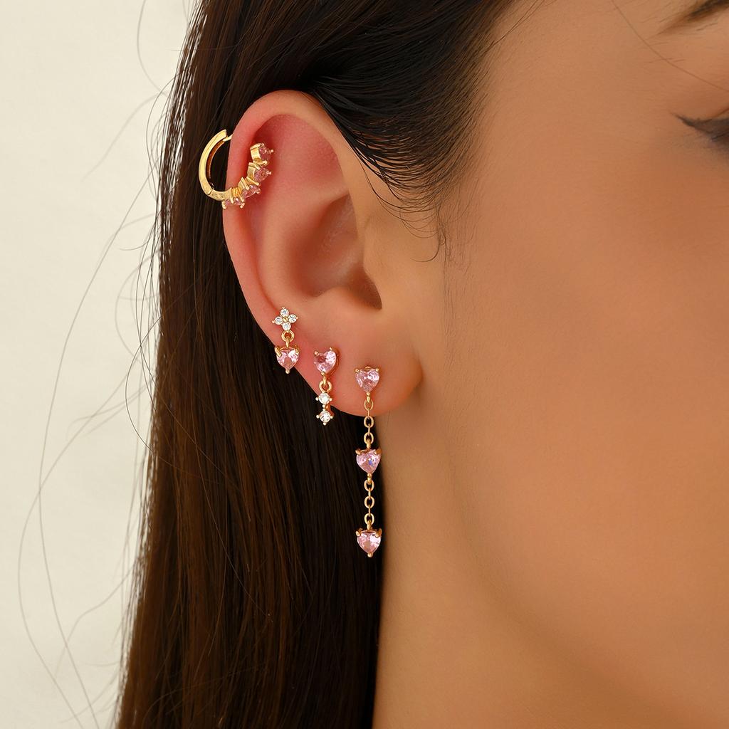 Korean version of women's hot-selling earrings set, niche love design zircon earbone studs, versatile earrings for women