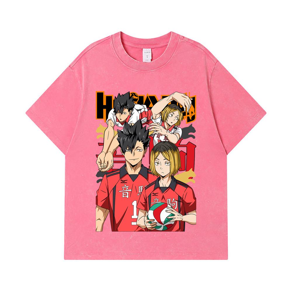 275 GSM Washed T-shirts 100% Cotton Haikyu V6 Print Unisex Heavy Cotton T Shirt