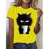 Cat Cartoon 3D Print Round Neck Short Sleeved T-shirt for Women Breathable Polyester Stretch Comfortable for Everyday