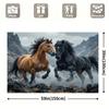 Realistic Two Horses Tapestry Wall Hanging, Black And Bay Stallions Running, Mountain Landscape Animal Wall Art For Living Room