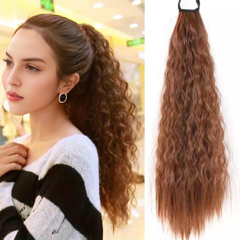 Hestehale-parykk, krøllete hår, bølgebånd og naturlig hårtilbehør for daglig bruk