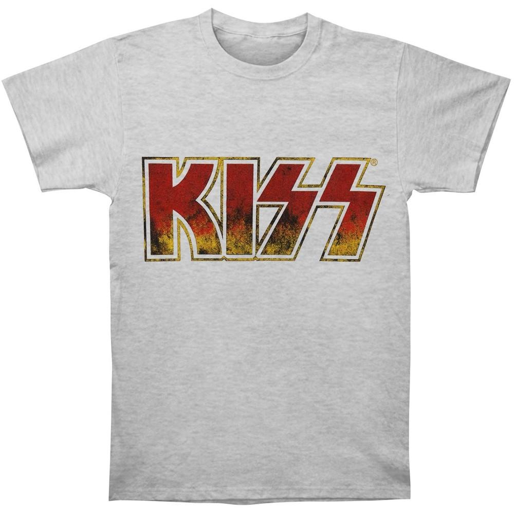 KISS Винтажная Классическая Логотип Тонкий Покрой Футболка Большая Серая Унисекс Футболка XXXL