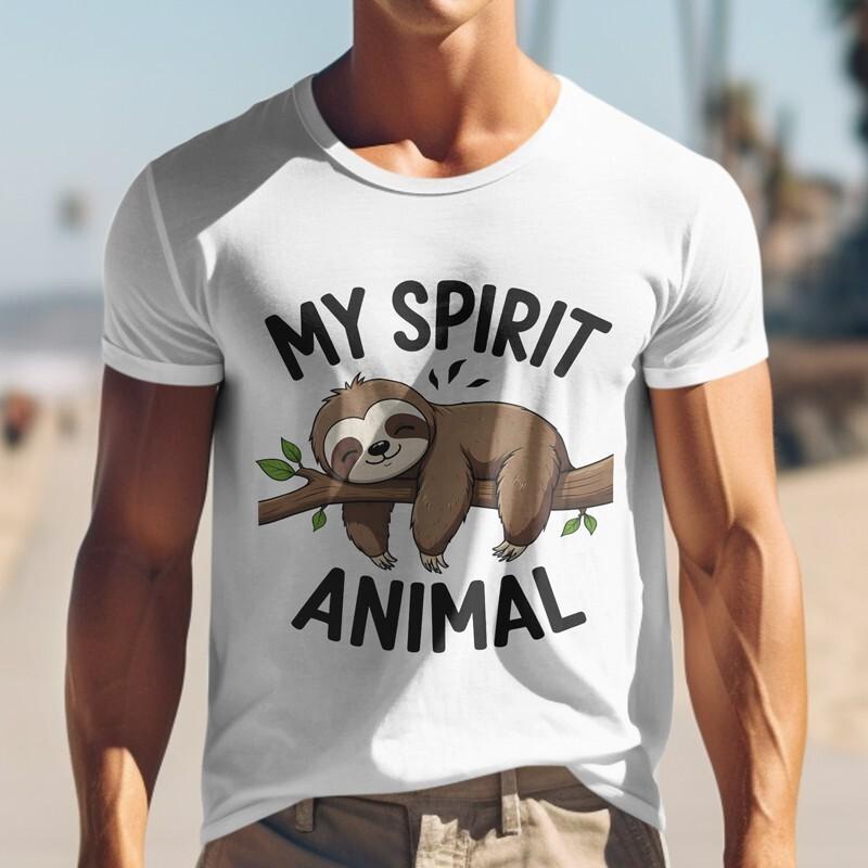 

Men s Plus Size T-shirt With My Spirit Animal is a Sloth Unisex White Cotton Tee M