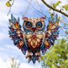 2 Stuks Uil Hanger, Waterdichte Acryl Binnen Buiten Decoratie, 2D Print Glas-in-lood Stijl Kleurrijk Lichteffect Uil Ornament met Lanyard