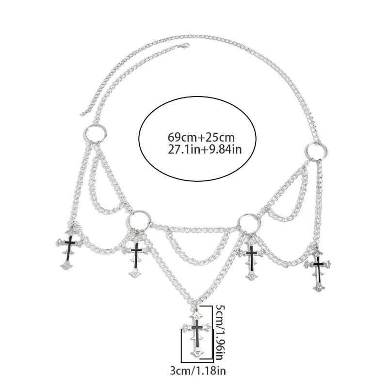 Women'S Multi-Layer Cross Tassels Pendant Decoration Waist Chain Y2K Gothic Style Halloween  Body Chain Accessory Gift