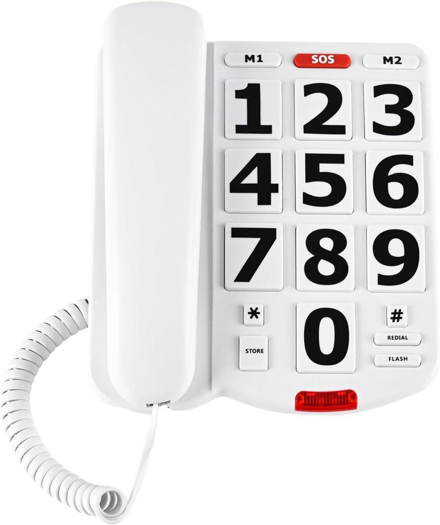 Drátový telefon s velkými tlačítky pro seniory, Nastavitelná hlasitost, Model v anglickém jazyce