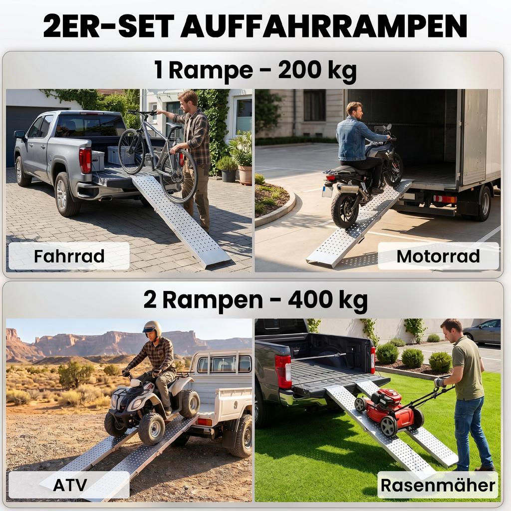 2-Piece Set Foldable Loading Ramp Metal Threshold Ramp with Handles up to 400 kg, for Tires up to 22.5 cm