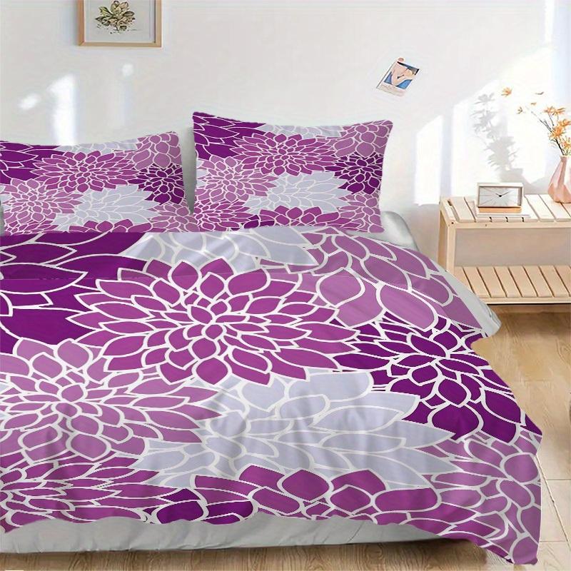 

3 шт. Комплект постельного белья с фиолетовым цветочным узором, Дышащий и мягкий, Подходит для всех сезонов, Идеально для домашнего использования, Подходит для декора спальни yy250821182 135x200cm