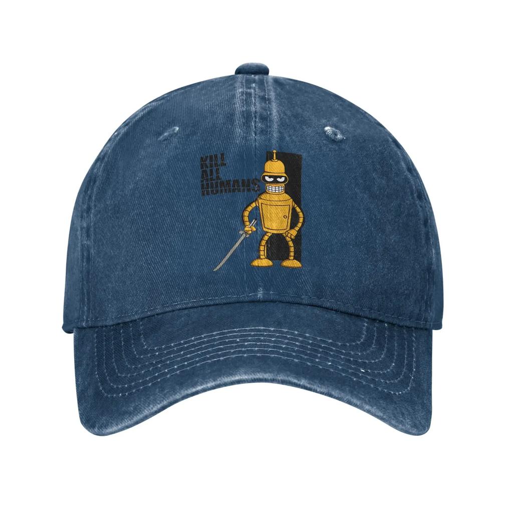 Bendered Save the Planet Kill All Humans Baseballkappe Unisex Used-Look Denim Kopfbedeckung Cartoon Ganzjahres-Reise Verstellbare Mütze