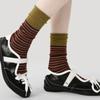 Autumn and Winter Color-blocking Striped Mid-calf Socks for Women, Retro and Fashionable, Paired with Pure Cotton Pile Socks