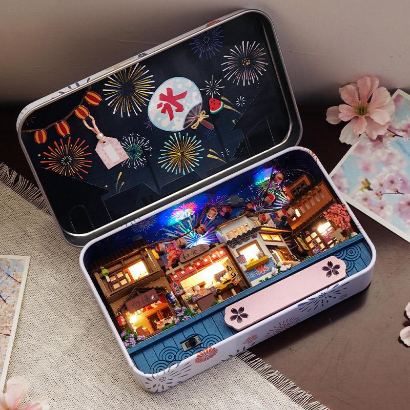 CUTEBEE Japanisches Kasten-Theater DIY Puppenhaus Bausatz Möbel Miniatur Puppenhaus Beleuchtung Spielzeug Für Kinder Paar Geburtstagsgeschenk