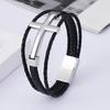 Triple Layered Cowhide Leather Bracelet Men Stainless Steel 22cm Cross Charm Armband Male Fashion Jewelry 2020